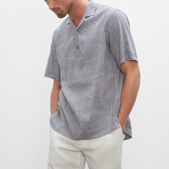 Short Sleeve Popover Shirt - Brand New - NEVER WORN - Chambray/Dark Grey